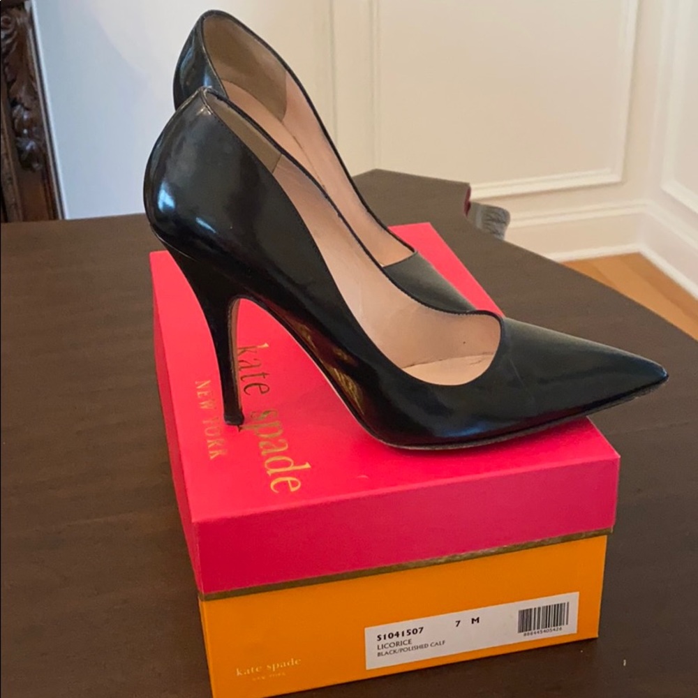 Kate Spade New York ‘Licorice’ Black Leather Pointed Toe Stiletto Pumps Size 7